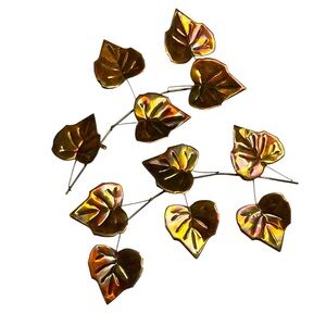 Vintage Set of 2 Iridescent Coppery Brass like Metal leaf wall hangings‎